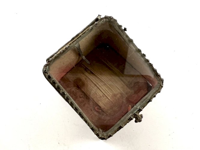 Boîte à bijoux ancienne verre XIXe – boîte montre – laiton et velours