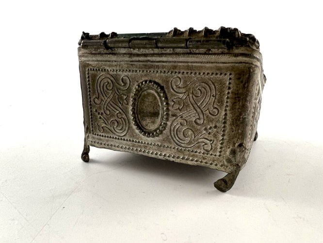 Boîte à bijoux ancienne verre XIXe – boîte montre – laiton et velours