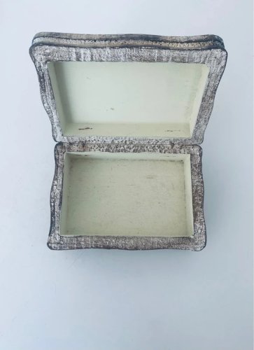Boîte à bijoux en bois florentine vintage crème et rouge Italie 14,5cm