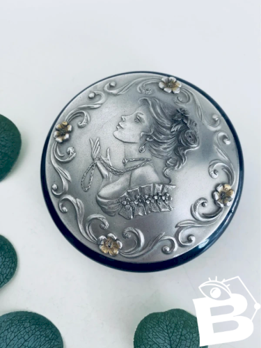Boite a bijoux Limoges et Etains du Prince vintage bleu cobalt