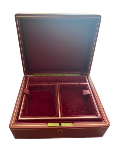 Boîte à bijoux T Anthony cuir bordeaux vintage luxe Italie clé velours New York