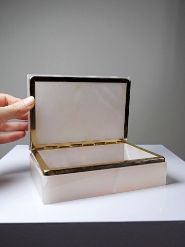 Boite à bijoux vintage marbre/albatre rosé et cerclage métal doré