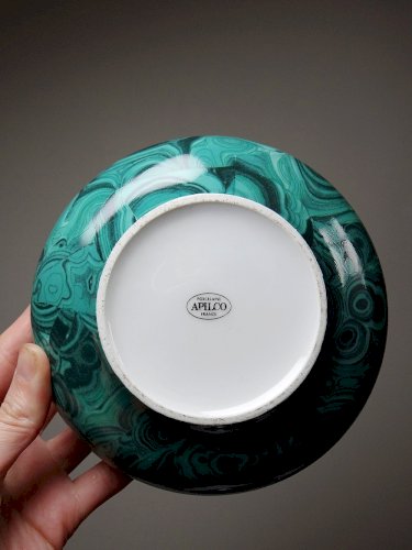 Boite à bijoux/bonbonnière porcelaine Limoges Apilco Deshoulière façon Malachite