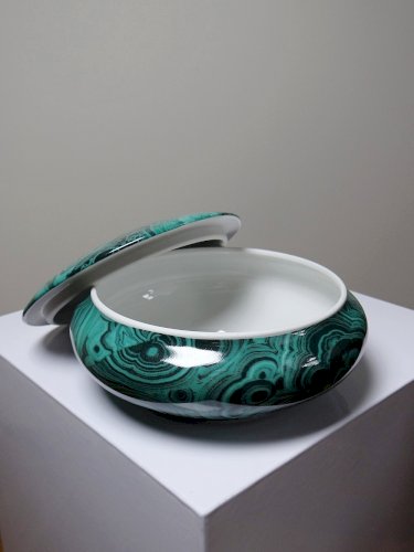Boite à bijoux/bonbonnière porcelaine Limoges Apilco Deshoulière façon Malachite