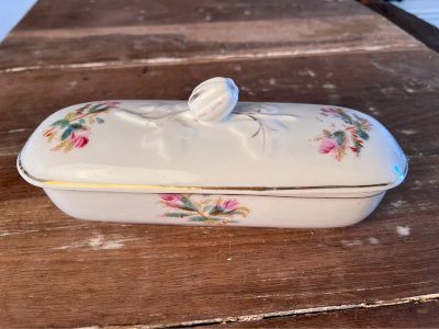 Porcelain brush box decorated with moss roses