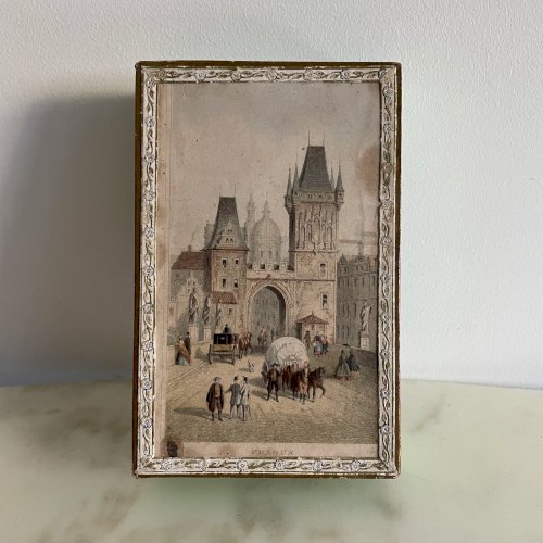 Boite à cubes lithographiés puzzles représentant Pragues XIXe en 6 vues M3763