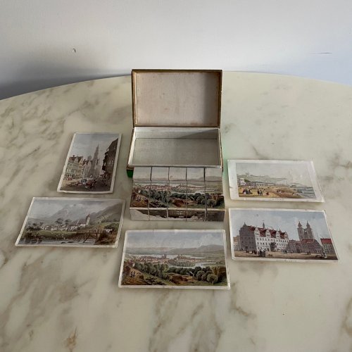 Boite à cubes lithographiés puzzles représentant Pragues XIXe en 6 vues M3763