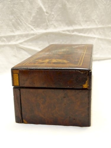-BOITE A GANTS XIXe NAPOLEON III LOUPE DE THUYA & BOIS de ROSE CARTOUCHE     D