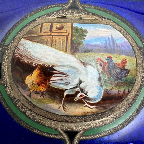 Boite à musique Karl Griesbaum émail fin XIXe oiseau chanteur M2533