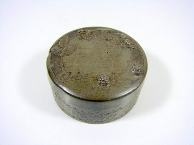 Tin Pillbox Repoussé Art Nouveau Decor Flowers Signed P Chaumette