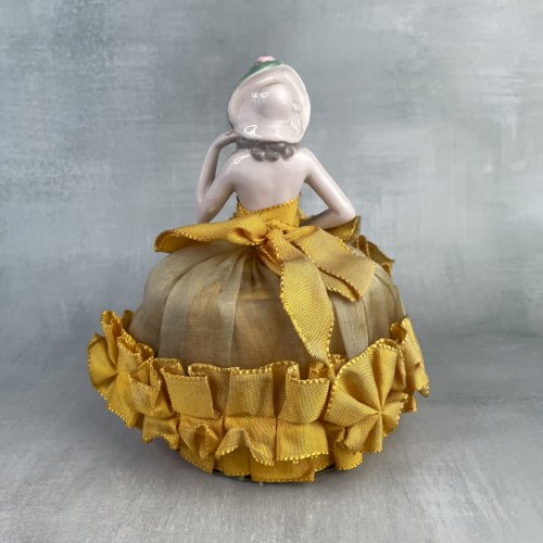 Boite à poudre ancienne cachottière demi figurine femme porcelaine ~ 1920 / 1930