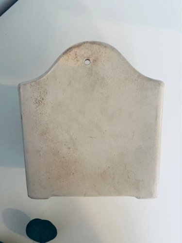 Boîte à Sel Murale Art Déco – Faïence & Couvercle Bois
