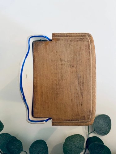Boîte à Sel Murale Art Déco – Faïence & Couvercle Bois