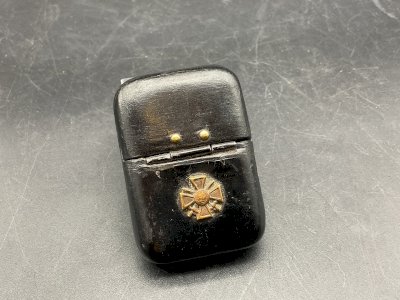 pocket matchbox made of boiled cardboard with military cross