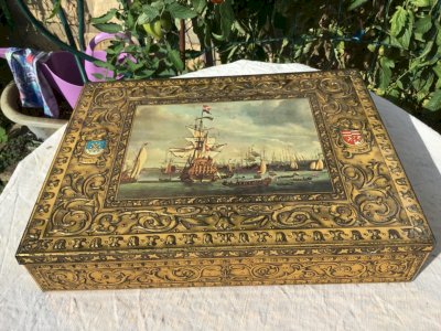 Vintage Large Metal Box Marine Ships Van Melle