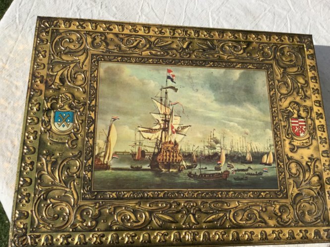Boîte ancienne métal Marine Navires Van Melle Vintage Large Metal Box Ships