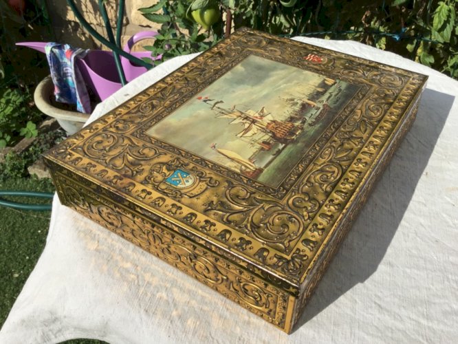 Boîte ancienne métal Marine Navires Van Melle Vintage Large Metal Box Ships