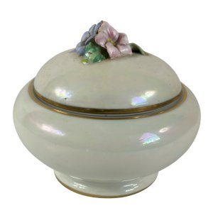 Antique iridescent porcelain box JP Limoges relief flowers Belle Époque