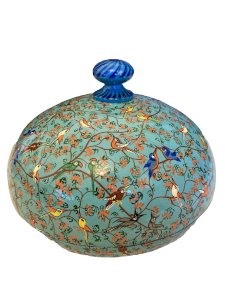 vintage boiled cardboard Chinese box painted decoration with colorful flowers and birds