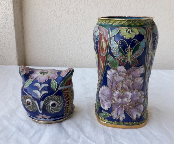 Boite chouette en émaux cloisonnés