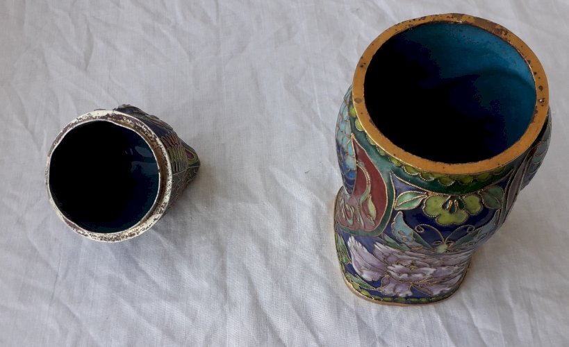 Boite chouette en émaux cloisonnés