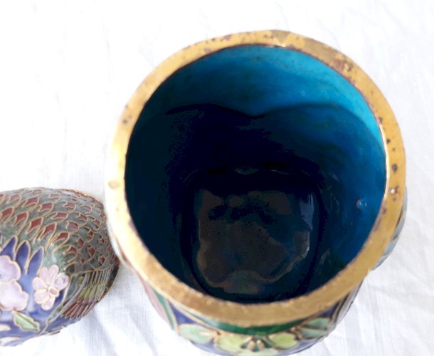 Boite chouette en émaux cloisonnés