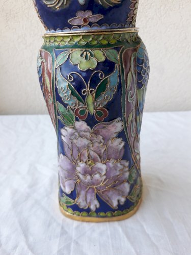 Boite chouette en émaux cloisonnés