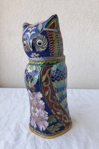 Boite chouette en émaux cloisonnés