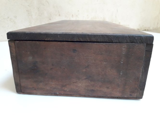 boite coffret bois ancien 46,2x19,3cm compartimentée pêche rangement ref618