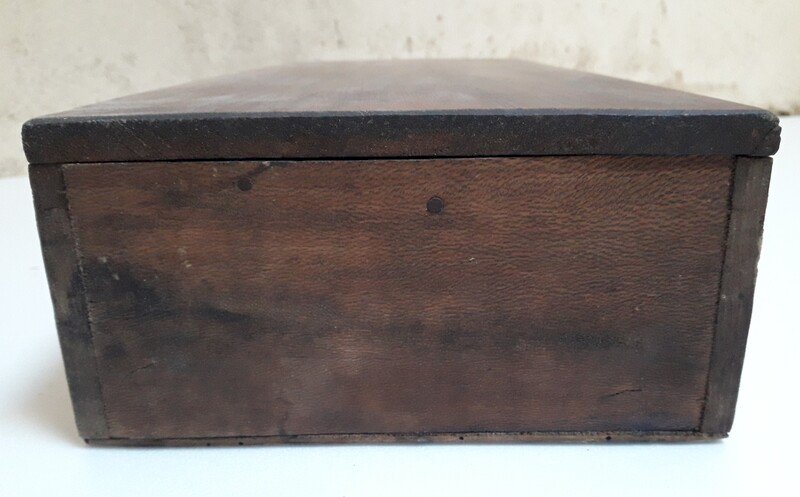 boite coffret bois ancien 46,2x19,3cm compartimentée pêche rangement ref618