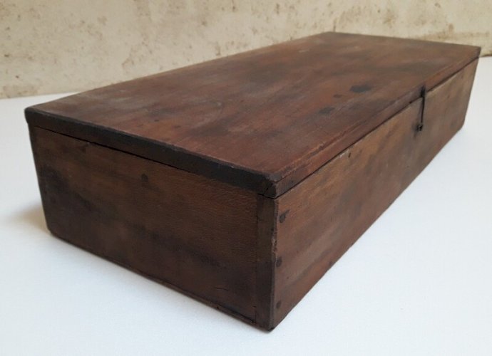 boite coffret bois ancien 46,2x19,3cm compartimentée pêche rangement ref618