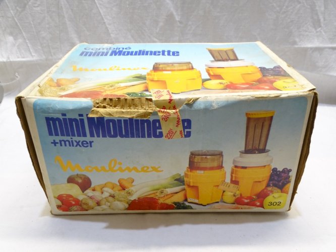 -BOITE COMBINE MINI MOULINETTE MOULINEX ORANGE 1970/80 DECO VINTAGE CUISINE   D