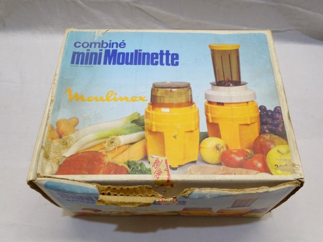 -BOITE COMBINE MINI MOULINETTE MOULINEX ORANGE 1970/80 DECO VINTAGE CUISINE   D