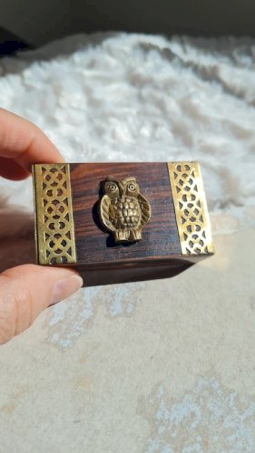 Boite en bois et laiton - pilulier -boite à tabac