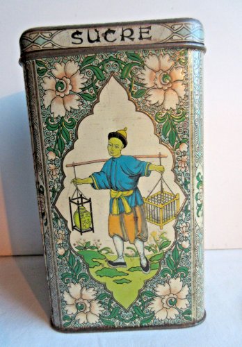 Boite en tôle lithographiée, Oiseaux et Personnages japonisant en relief, XIXème