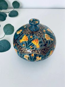 Boîte laquée papier mâché bohème Cachemire Inde vintage peinte main