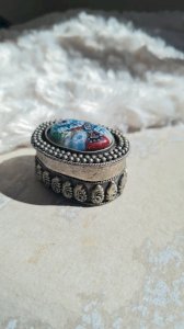 Boite Millefiori , verre de Murano et métal argenté- pilulier