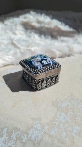 Boite Millefiori , verre de Murano et métal argenté- pilulier