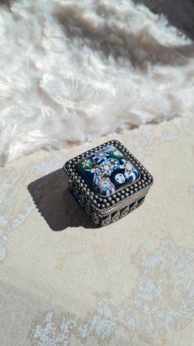 Boite Millefiori , verre de Murano et métal argenté- pilulier