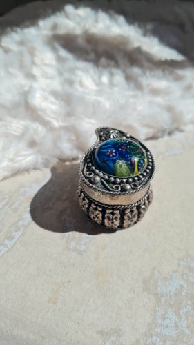Boite Millefiori , verre de Murano et métal argenté- pilulier