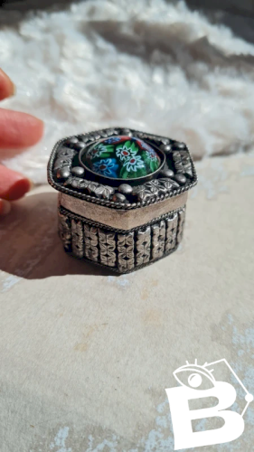 Boite Millefiori , verre de Murano et métal argenté- pilulier