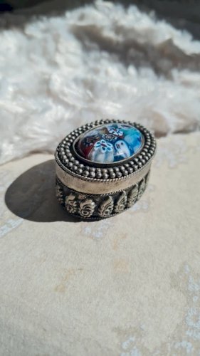 Boite Millefiori , verre de Murano et métal argenté- pilulier