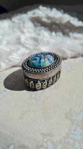 Boite Millefiori , verre de Murano et métal argenté- pilulier