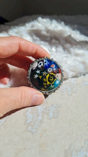 Boite Millefiori , verre de Murano et métal argenté- pilulier