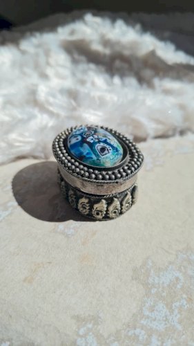 Boite Millefiori , verre de Murano et métal argenté- pilulier