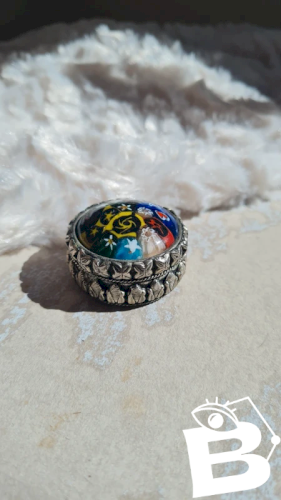 Boite Millefiori , verre de Murano et métal argenté- pilulier