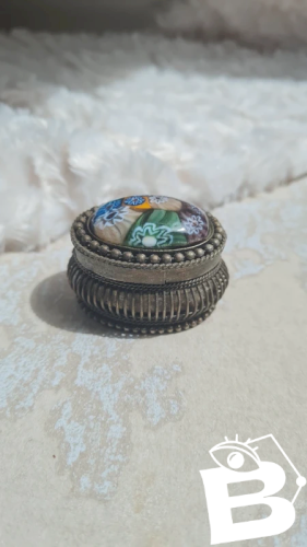 Boite Millefiori , verre de Murano et métal argenté- pilulier