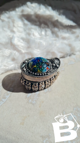 Boite Millefiori , verre de Murano et métal argenté- pilulier
