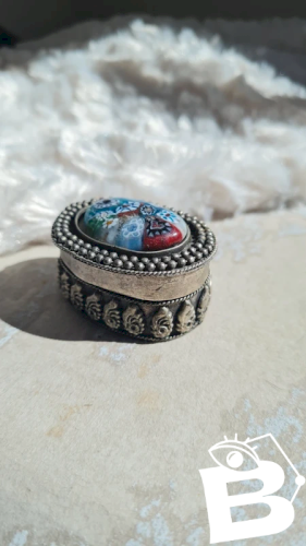 Boite Millefiori , verre de Murano et métal argenté- pilulier