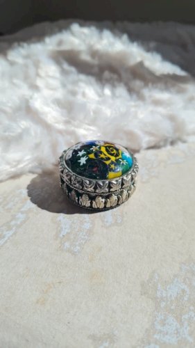 Boite Millefiori , verre de Murano et métal argenté- pilulier